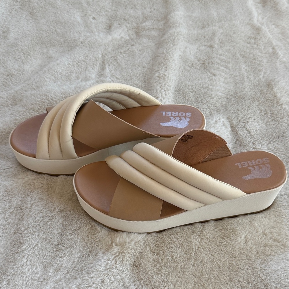 Sorel Quilted Platform Cream Comfort Slides